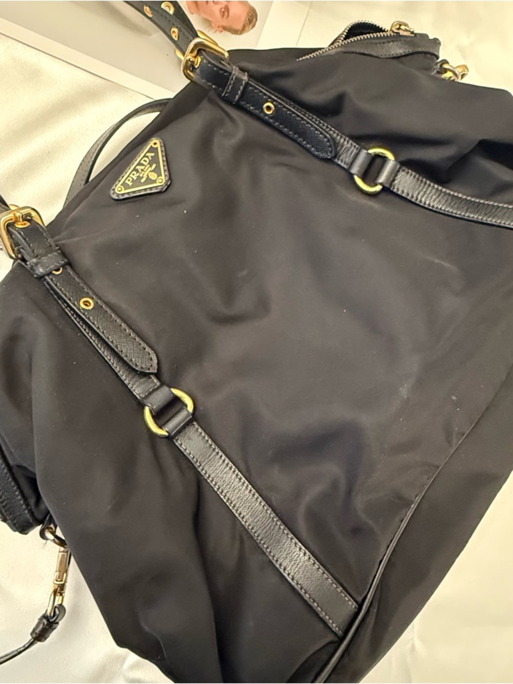 Prada Classic Large Nylon Tote - Black - Fits Laptop - 2-Way Crossbody - Picture 6 of 14